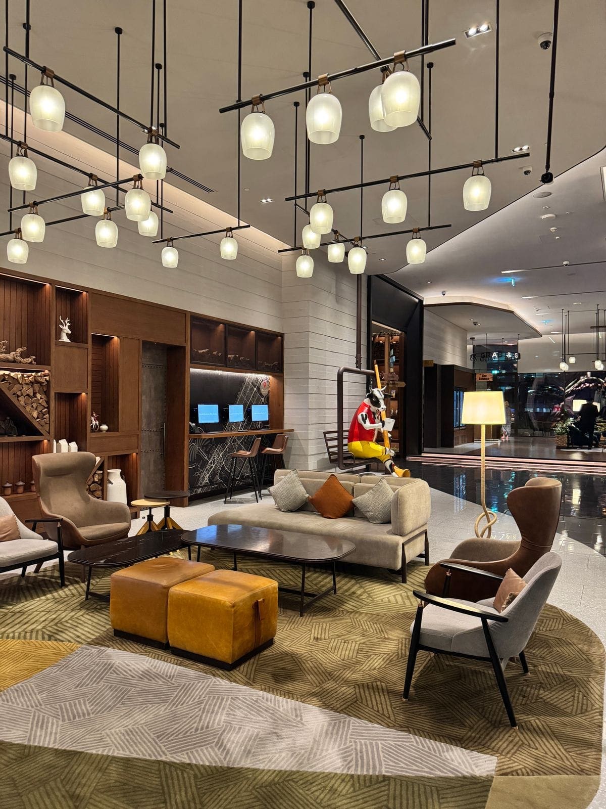 Warm, well lit lounge and reception interior